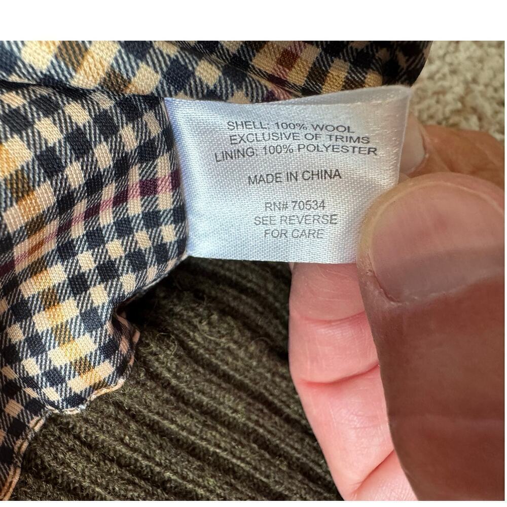 Orvis 100% Wool shooting jacket Men's XL; Khaki Green, Full zip; leather pull - Picture 8 of 9